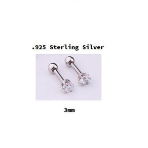 Silver ~  3mm ~.925 Sterling Silver Six Prong Round Swarovski Crystal Earring